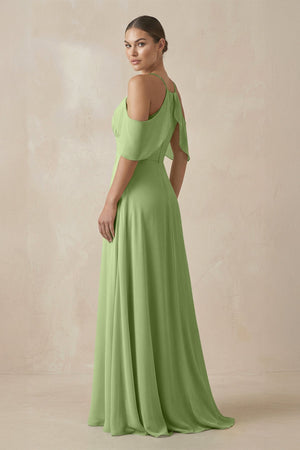 Chiffon A - Line Long Bridesmaid Dress in Matcha - SHE IS ME Bridesmaid Dresses