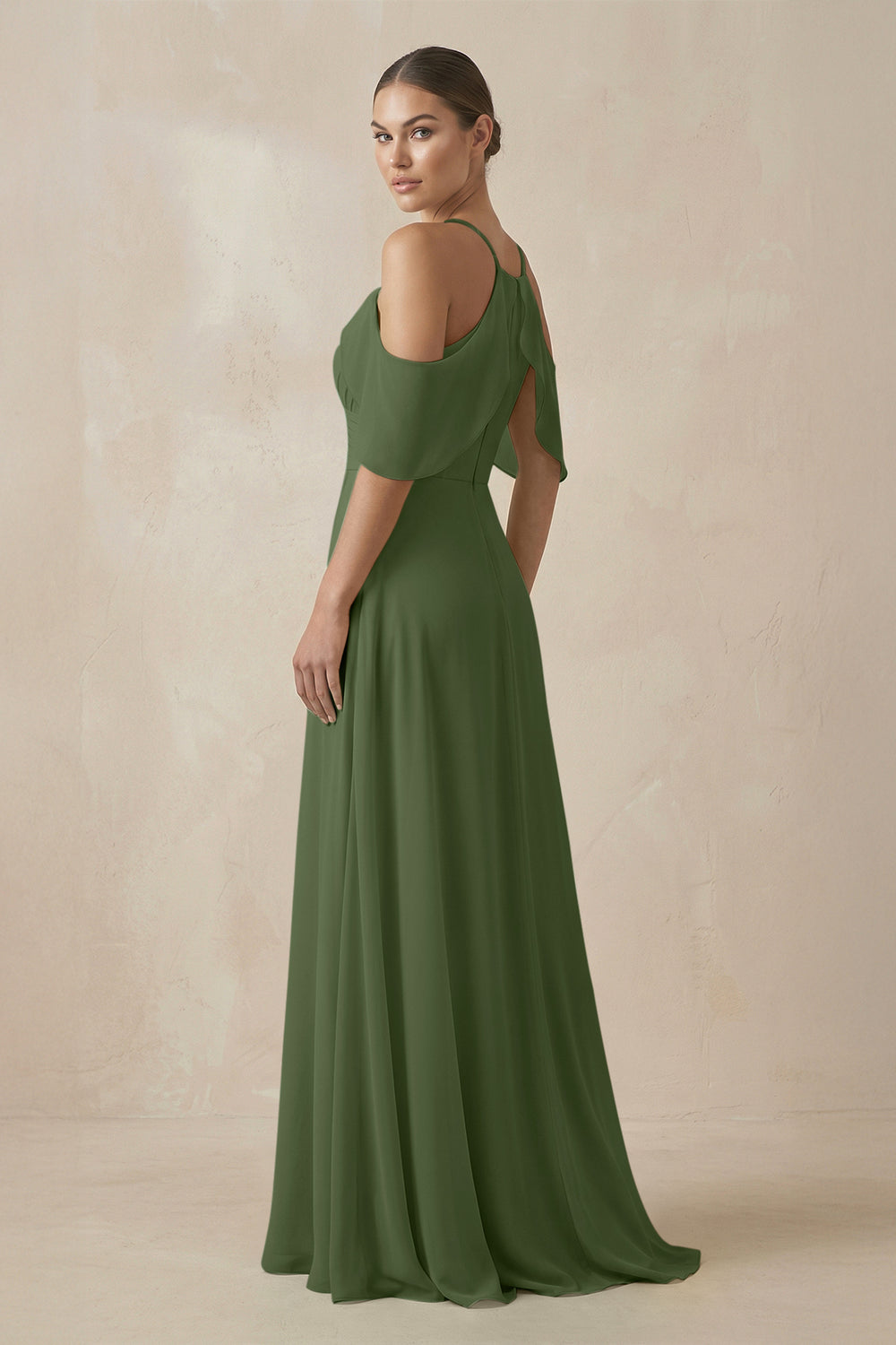 Chiffon A-Line Long Bridesmaid Dress in Moss