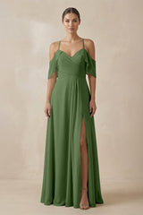 Chiffon A - Line Long Bridesmaid Dress in Moss - KISS BRIDAL Bridesmaid Dresses