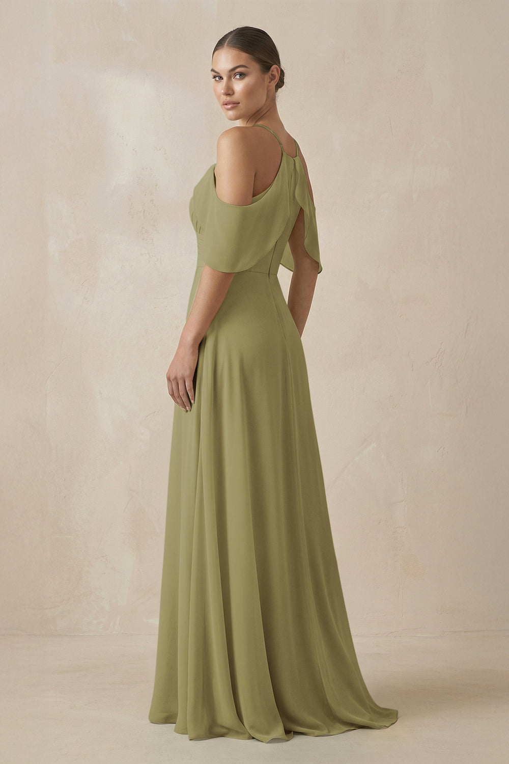 Chiffon A-Line Long Bridesmaid Dress in Moss Green