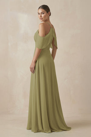 Chiffon A-Line Long Bridesmaid Dress in Moss Green (2) | KISSBRIDAL