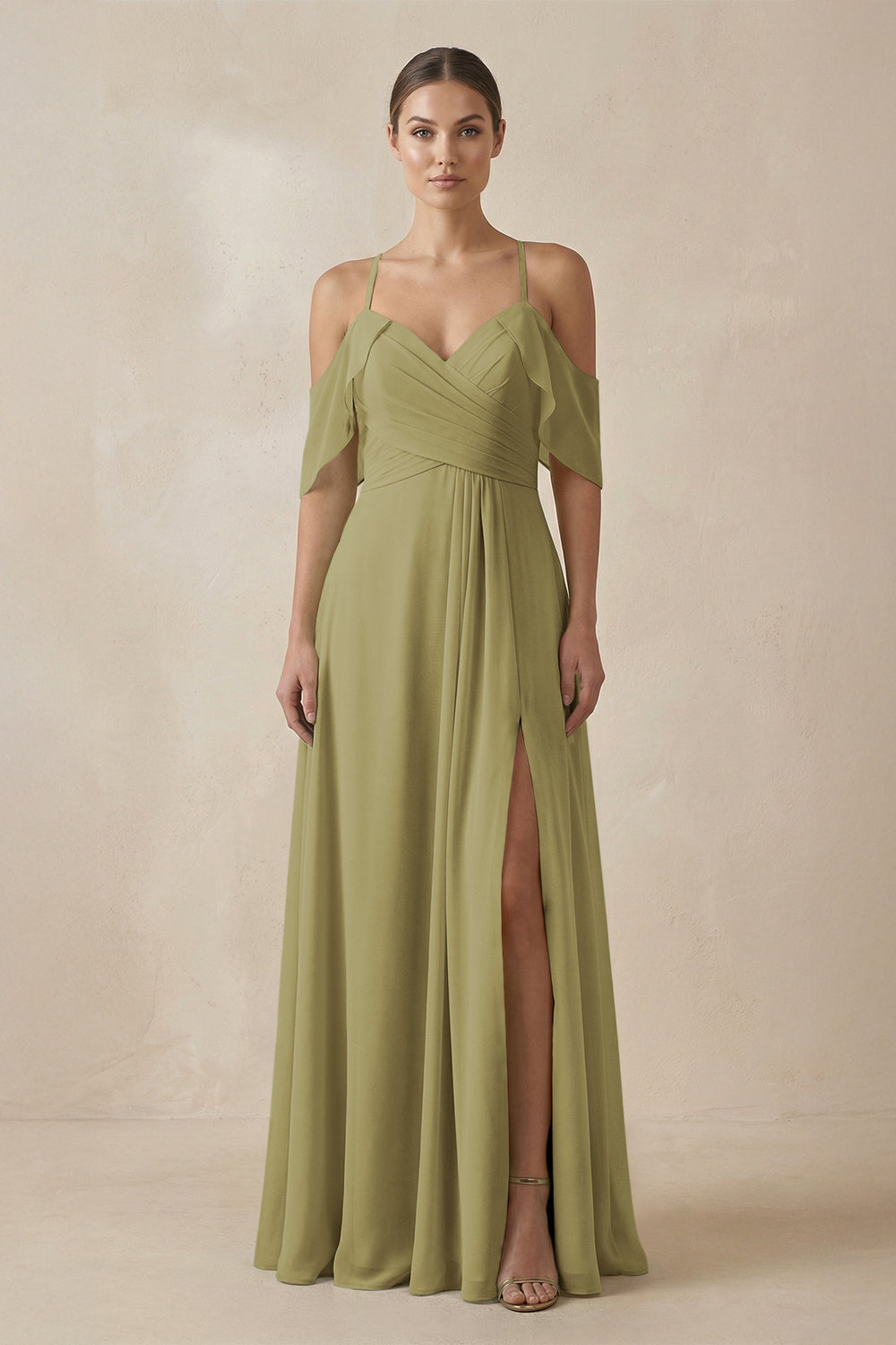 Chiffon A-Line Long Bridesmaid Dress in Moss Green