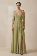 Chiffon A-Line Long Bridesmaid Dress in Moss Green | KISSBRIDAL
