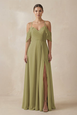 Chiffon A-Line Long Bridesmaid Dress in Moss Green | KISSBRIDAL