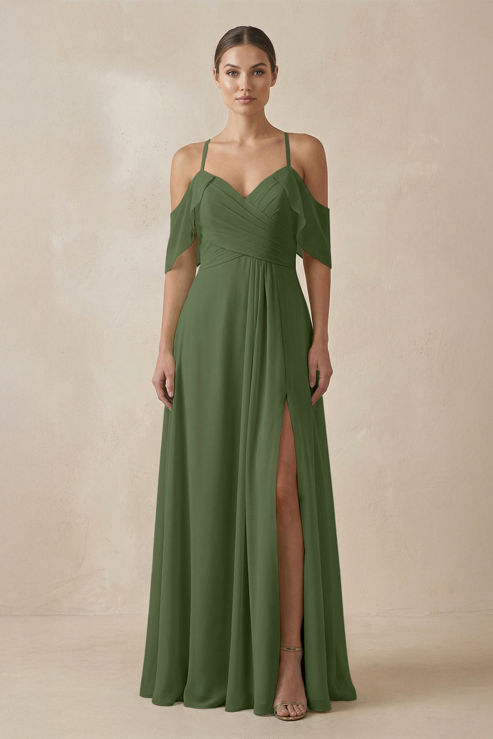 Chiffon A-Line Long Bridesmaid Dress in Moss