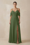 Chiffon A-Line Long Bridesmaid Dress in Moss | KISSBRIDAL