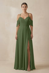 Chiffon A-Line Long Bridesmaid Dress in Moss | KISSBRIDAL