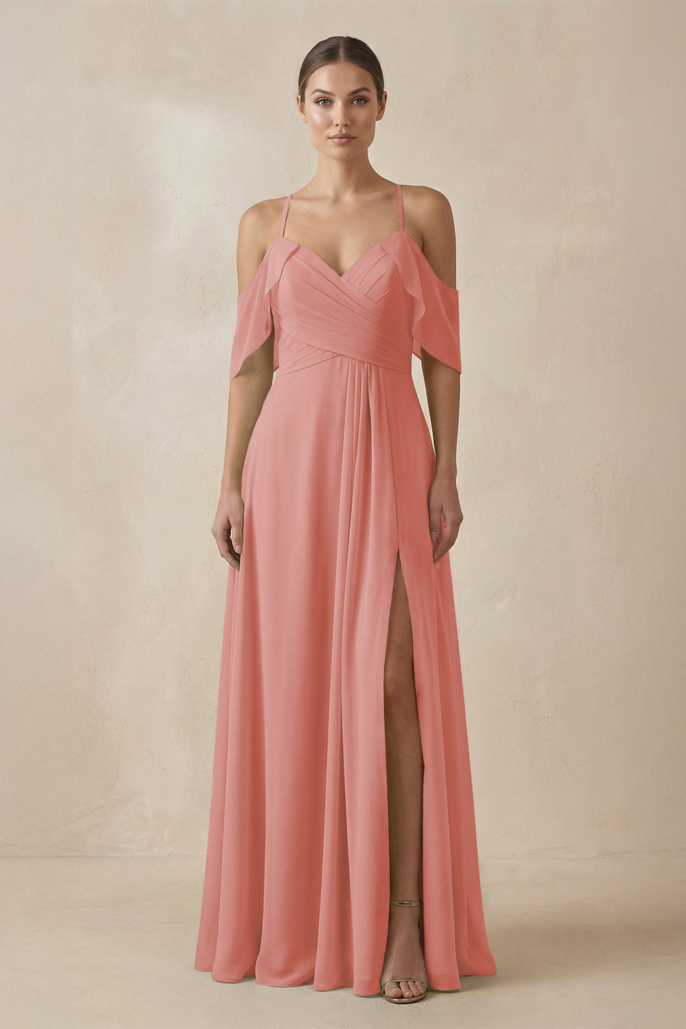 Chiffon A-Line Long Bridesmaid Dress in Mulberry