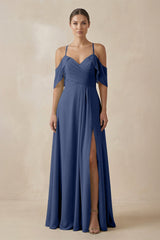 Chiffon A - Line Long Bridesmaid Dress in Navy - KISS BRIDAL Bridesmaid Dresses