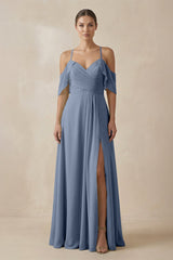 Chiffon A - Line Long Bridesmaid Dress in Neptune - KISS BRIDAL Bridesmaid Dresses