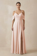 Chiffon A - Line Long Bridesmaid Dress in Pale Blush - SHE IS ME Bridesmaid Dresses