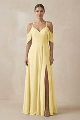 Chiffon A - Line Long Bridesmaid Dress in Pastel Yellow - KISS BRIDAL Bridesmaid Dresses