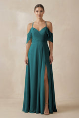 Chiffon A - Line Long Bridesmaid Dress in Pine - KISS BRIDAL Bridesmaid Dresses