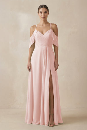 Chiffon A - Line Long Bridesmaid Dress in Rose Petal - KISS BRIDAL Bridesmaid Dresses