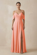 Chiffon A - Line Long Bridesmaid Dress in Rosette - SHE IS ME Bridesmaid Dresses