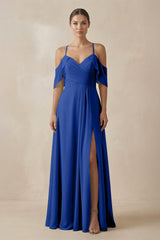 Chiffon A - Line Long Bridesmaid Dress in Royal Blue - KISS BRIDAL Bridesmaid Dresses