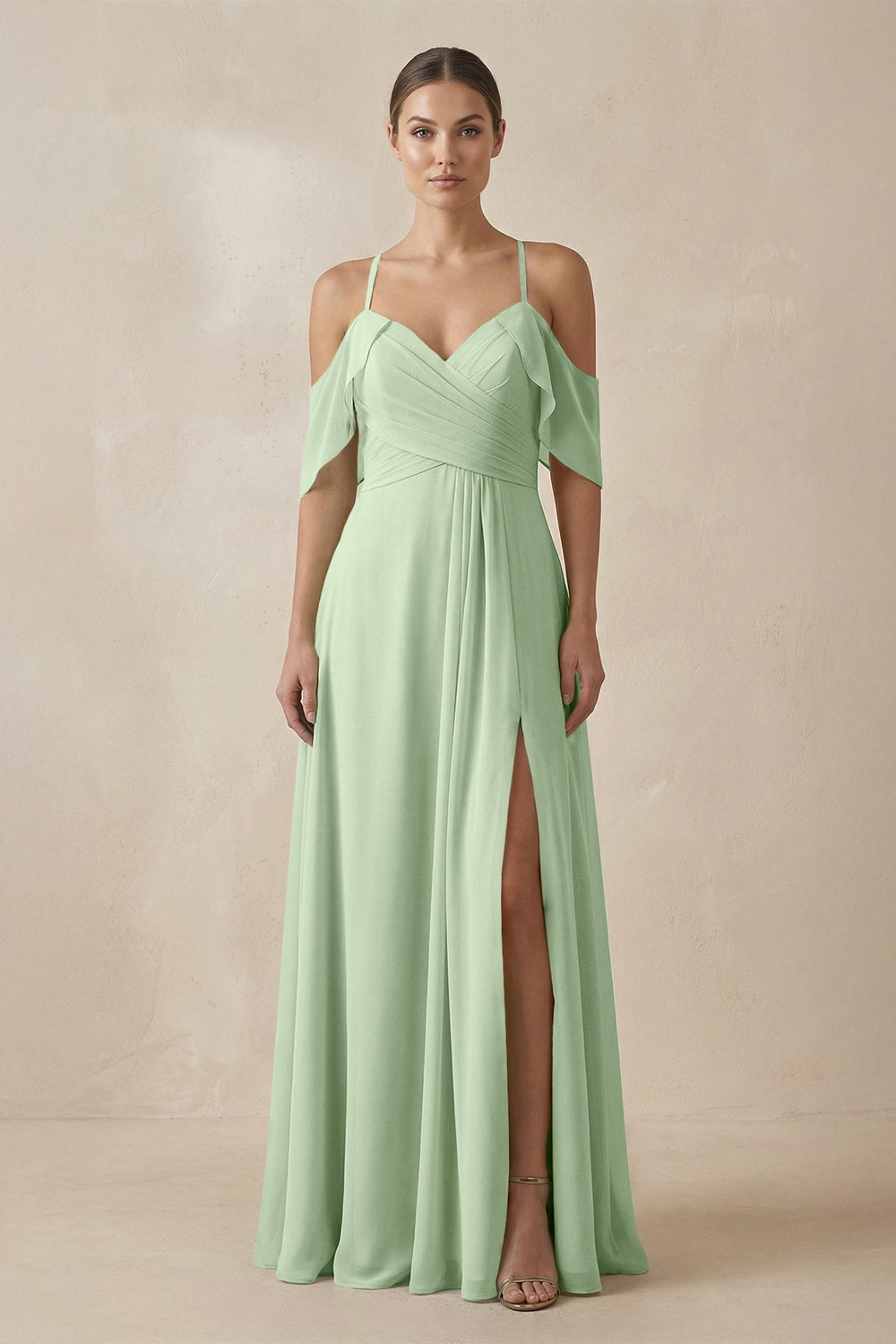 Chiffon A - Line Long Bridesmaid Dress in Sage - SHE IS ME Bridesmaid Dresses