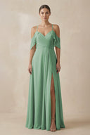 Chiffon A - Line Long Bridesmaid Dress in Sea Glass - SHE IS ME Bridesmaid Dresses