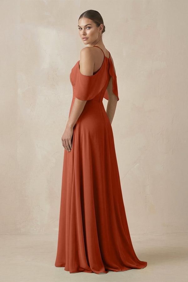 Chiffon A - Line Long Bridesmaid Dress in Spice - SHE IS ME Bridesmaid Dresses