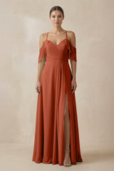 Chiffon A - Line Long Bridesmaid Dress in Spice - KISS BRIDAL Bridesmaid Dresses