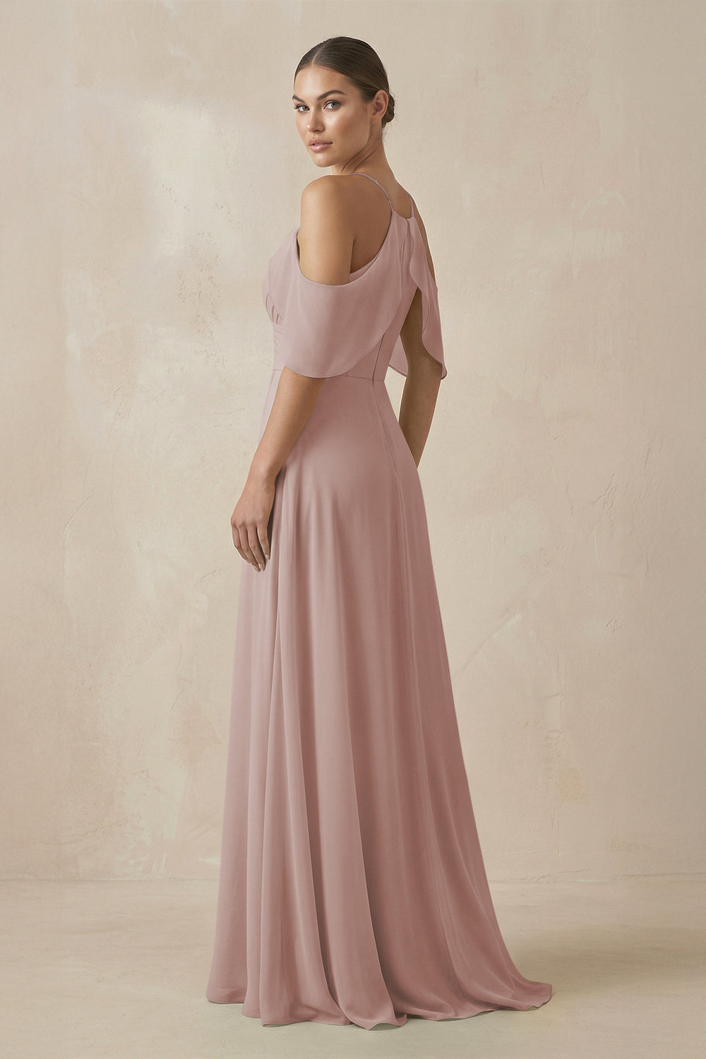 Chiffon A-Line Long Bridesmaid Dress in Toffee