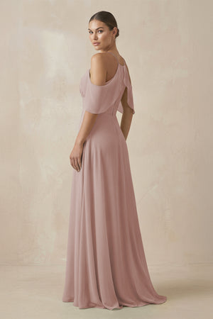 Chiffon A-Line Long Bridesmaid Dress in Toffee (2) | KISSBRIDAL