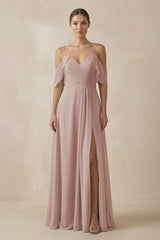 Chiffon A-Line Long Bridesmaid Dress in Toffee | KISSBRIDAL