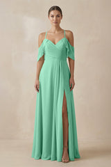 Chiffon A - Line Long Bridesmaid Dress in Turquoise - KISS BRIDAL Bridesmaid Dresses