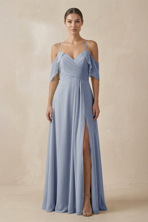 Chiffon A - Line Long Bridesmaid Dress in Twilight - SHE IS ME Bridesmaid Dresses