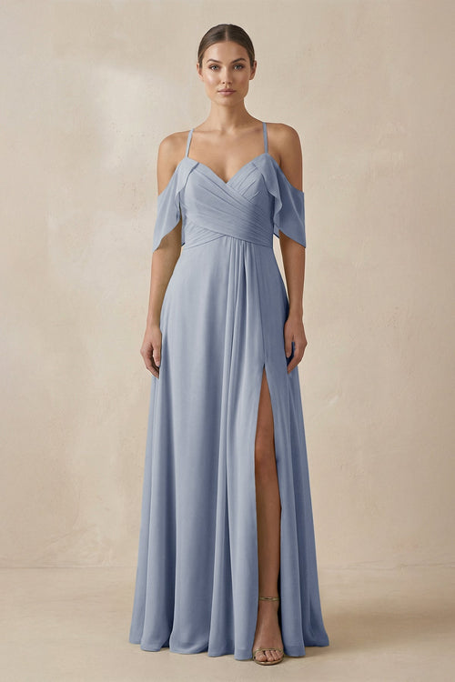 Chiffon A - Line Long Bridesmaid Dress in Twilight - SHE IS ME Bridesmaid Dresses