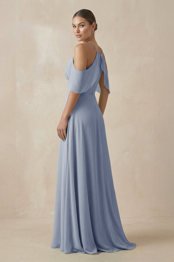 Chiffon A - Line Long Bridesmaid Dress in Twilight - SHE IS ME Bridesmaid Dresses