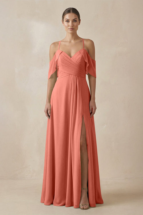 Chiffon A - Line Long Bridesmaid Dress in Wild Rose - SHE IS ME Bridesmaid Dresses