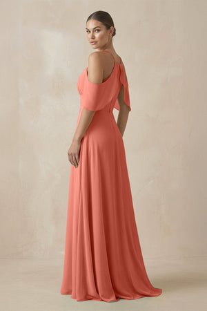 Chiffon A - Line Long Bridesmaid Dress in Wild Rose - SHE IS ME Bridesmaid Dresses