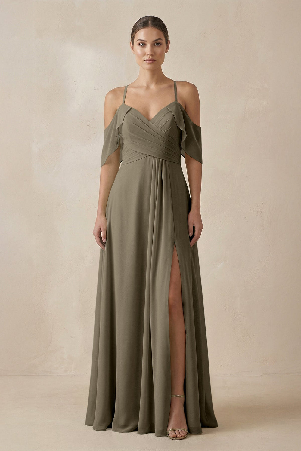Chiffon A - Line Long Bridesmaid Dress in Willow Green - SHE IS ME Bridesmaid Dresses