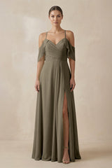 Chiffon A - Line Long Bridesmaid Dress in Willow Green - KISS BRIDAL Bridesmaid Dresses