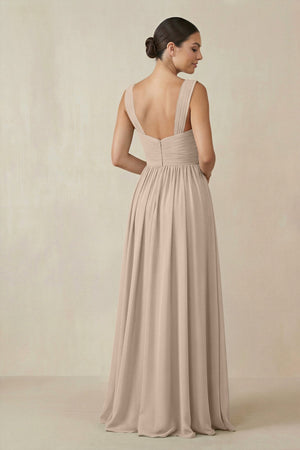 Chiffon A - Line Pleated Bridesmaid Dress in Almond - SHE IS ME Bridesmaid Dresses