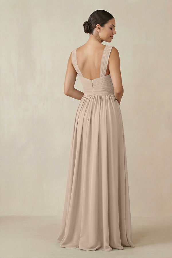 Chiffon A - Line Pleated Bridesmaid Dress in Almond - SHE IS ME Bridesmaid Dresses