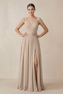 Chiffon A - Line Pleated Bridesmaid Dress in Almond - SHE IS ME Bridesmaid Dresses