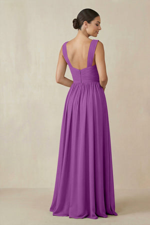 Chiffon A - Line Pleated Bridesmaid Dress in Amethyst - SHE IS ME Bridesmaid Dresses