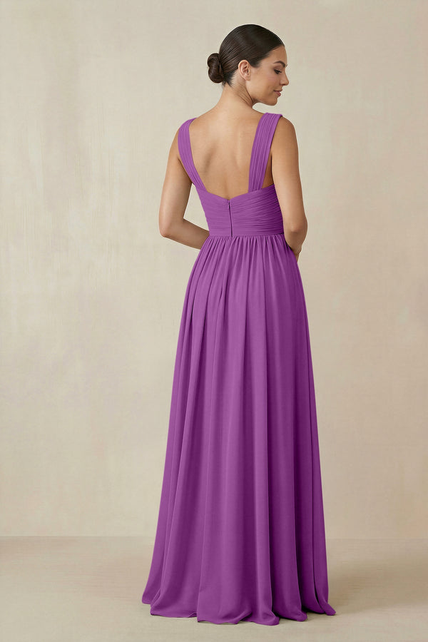 Chiffon A - Line Pleated Bridesmaid Dress in Amethyst - SHE IS ME Bridesmaid Dresses