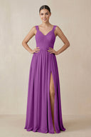 Chiffon A - Line Pleated Bridesmaid Dress in Amethyst - SHE IS ME Bridesmaid Dresses