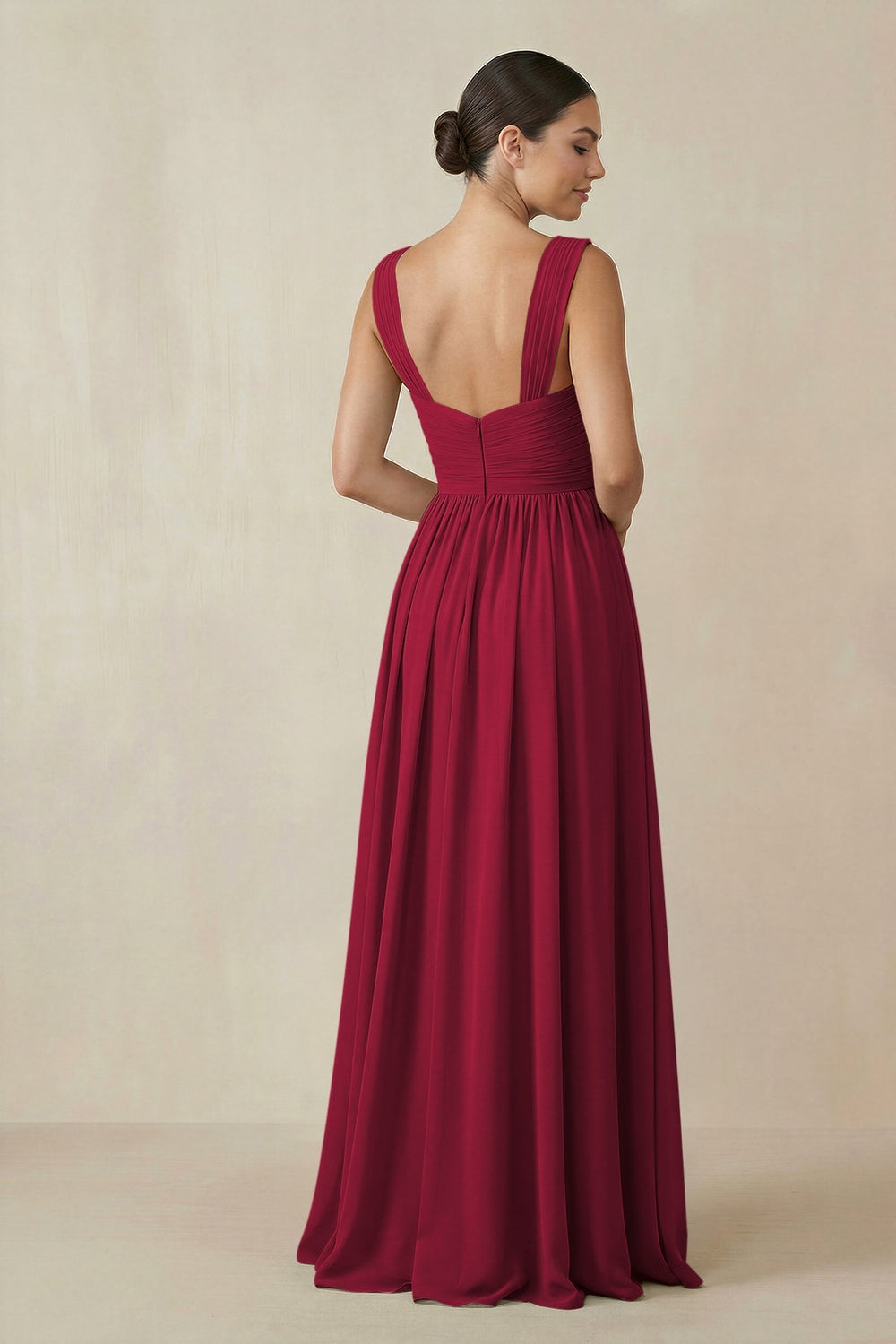 Chiffon A - Line Pleated Bridesmaid Dress in Berry - KISS BRIDAL Bridesmaid Dresses