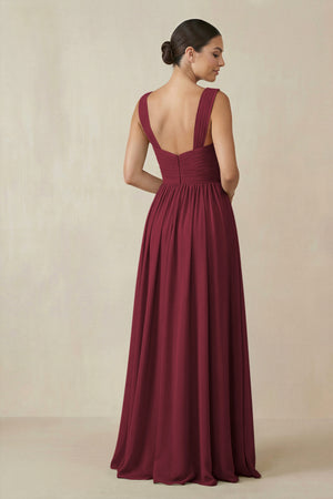 Chiffon A - Line Pleated Bridesmaid Dress in Berry - KISS BRIDAL Bridesmaid Dresses