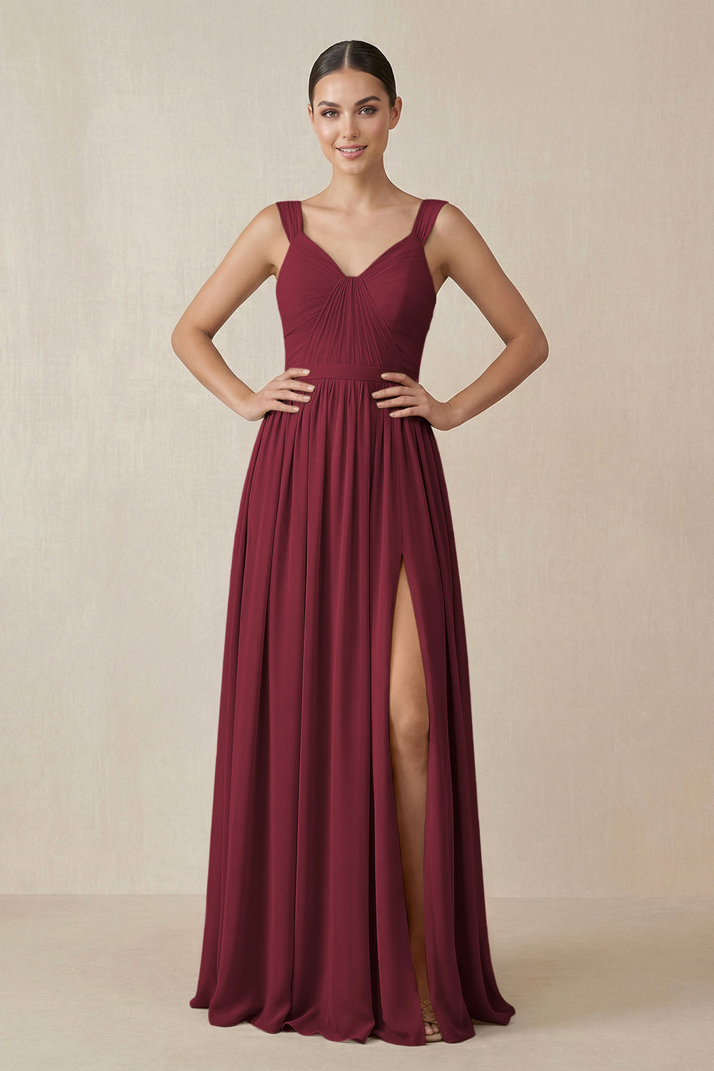 Chiffon A-Line Pleated Bridesmaid Dress in Berry
