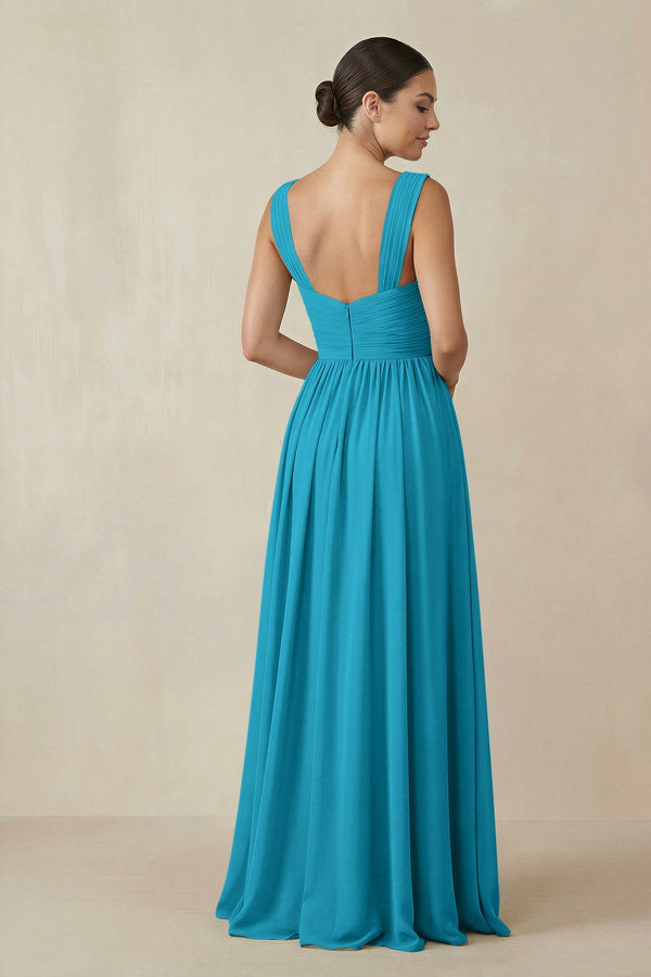 Chiffon A - Line Pleated Bridesmaid Dress in Blue Jay - SHE IS ME Bridesmaid Dresses