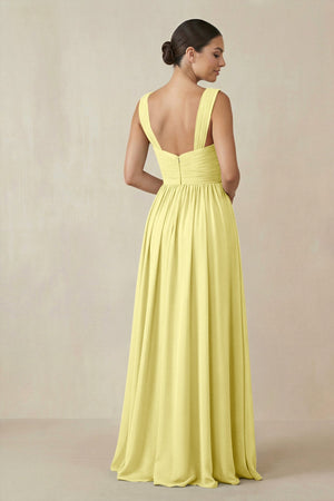Chiffon A - Line Pleated Bridesmaid Dress in Buttercup - SHE IS ME Bridesmaid Dresses