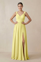 Chiffon A - Line Pleated Bridesmaid Dress in Buttercup - KISS BRIDAL Bridesmaid Dresses