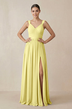 Chiffon A - Line Pleated Bridesmaid Dress in Buttercup - SHE IS ME Bridesmaid Dresses