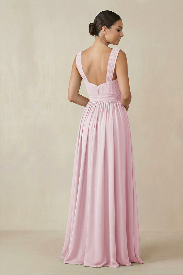 Chiffon A - Line Pleated Bridesmaid Dress in Candy Pink - SHE IS ME Bridesmaid Dresses