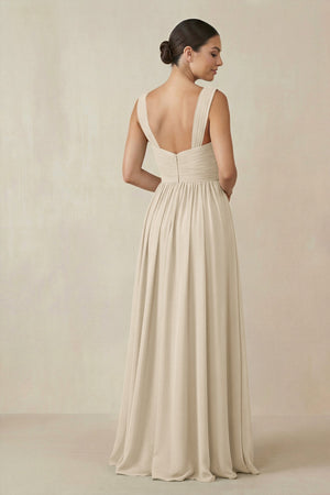 Chiffon A - Line Pleated Bridesmaid Dress in Champagne - SHE IS ME Bridesmaid Dresses